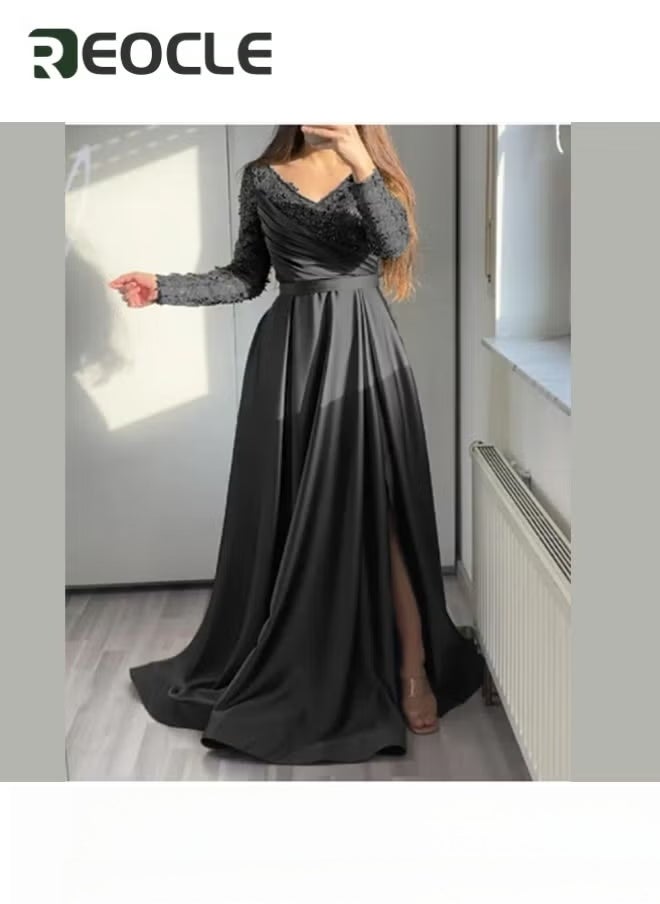 ريوكل فستان حفلات نسائي من الدانتيل بأكمام طويلة لحفلات الكوكتيل وفساتين سهرة رسمية من الساتان - Image 2