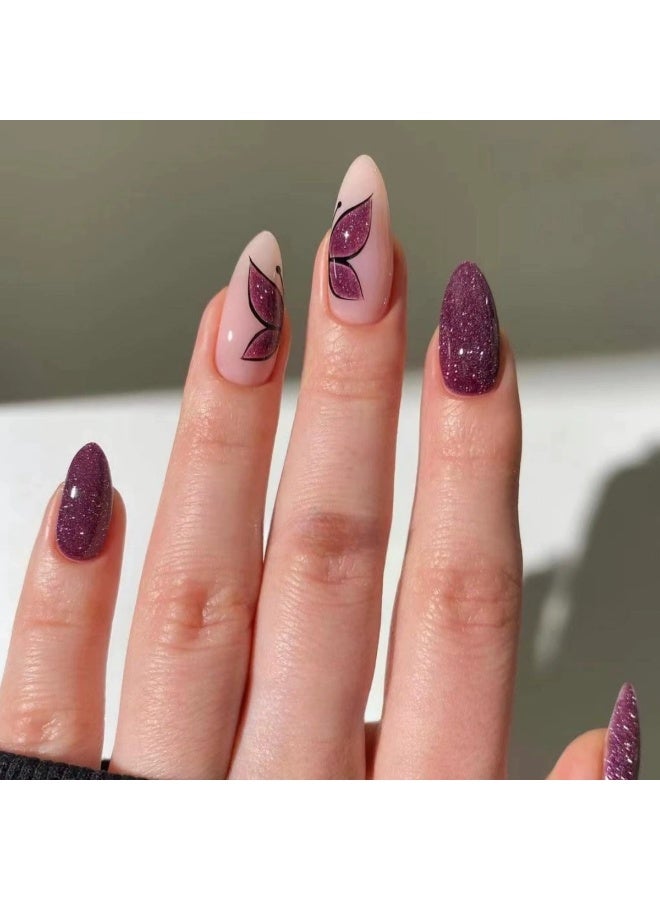 Goolsky Premium Teardrop Press-on Nails with Purple Glitter Butterfly for Playful Charm - Image 1