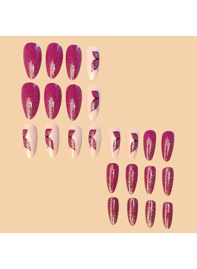 Goolsky Premium Teardrop Press-on Nails with Purple Glitter Butterfly for Playful Charm - Image 3