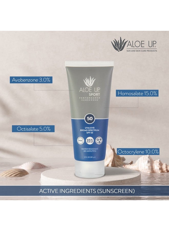 Aloe Up Sport Sunscreen Lotion SPF 50 - Broad Spectrum UVA/UVB Sunscreen Protector for Face and Body - With Hydrating Aloe Vera Gel - Non-Greasy - No White Cast - Reef Safe - Fragrance-Free - 3 Oz - Image 5
