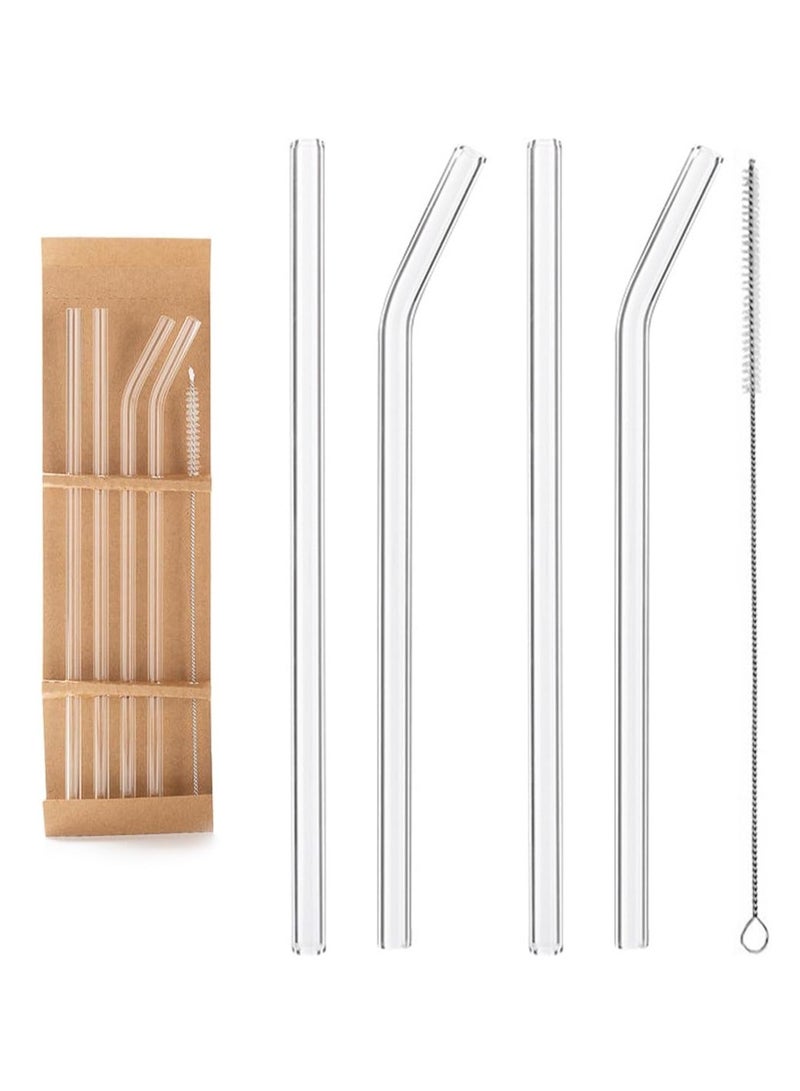 Glass Transparent Straw Set 5 Pieces - 4 x Straws, 1 x Brush, Healthy and Eco-friendly, Suitable for Everyday Drinking, Breakfast, Juice  - Image 1
