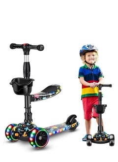 DMG TECH Kick Scooters for Kids, 3 Adjustable Height Foldable Scooter for Kids, Removable Seat, LED Light up Wheels and Music, Adjustable Handlebar, Indoor and Outdoor, for Children 1-10 Years Old  - Image 1