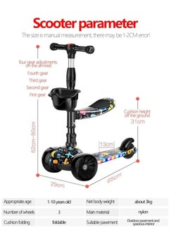 DMG TECH Kick Scooters for Kids, 3 Adjustable Height Foldable Scooter for Kids, Removable Seat, LED Light up Wheels and Music, Adjustable Handlebar, Indoor and Outdoor, for Children 1-10 Years Old  - Image 3