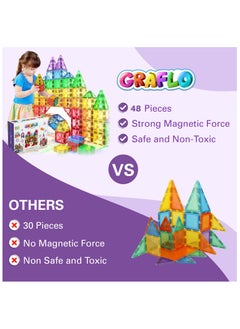 GRAFLO GRAFLO Magnetic Building Tiles  48 Pcs Set of Vibrant 3D Blocks, Encourages Creative Construction, Promotes Educational Brain Development, Stimulates Imagination, STEM Toy for Kids 3+ Years  - Image 2