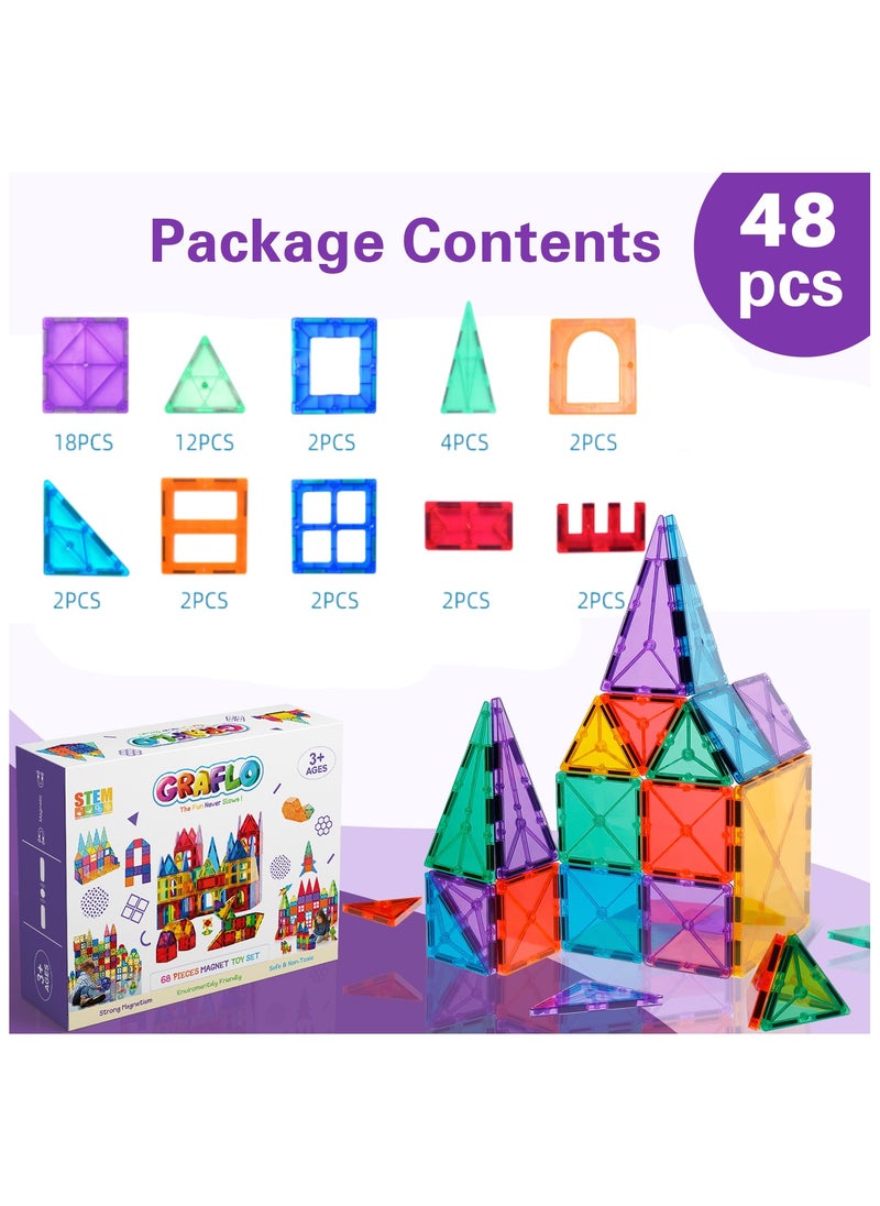 GRAFLO Magnetic Building Tiles  48 Pcs Set of Vibrant 3D Blocks, Encourages Creative Construction, Promotes Educational Brain Development, Stimulates Imagination, STEM Toy for Kids 3+ Years  - Image 3