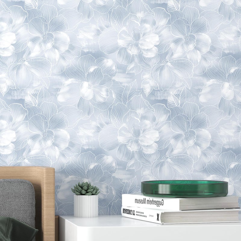 tiltil Peel and Stick Wallpaper Flower Blue and White Contact Paper Boho 17.7"x78.8" Self Adhesive Wallpaper Removable Modern Decorative Wall Paper for Bedroom Countertops Cabinet Decor Vinyl Roll - Image 1