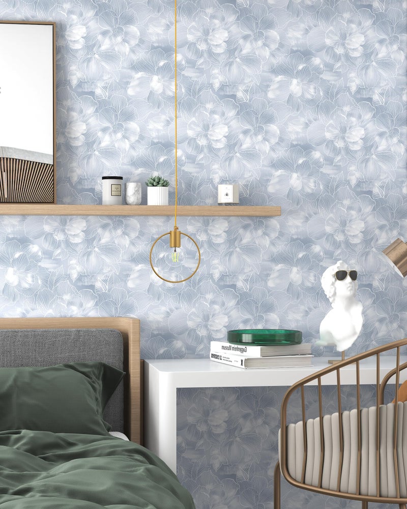 tiltil Peel and Stick Wallpaper Flower Blue and White Contact Paper Boho 17.7"x78.8" Self Adhesive Wallpaper Removable Modern Decorative Wall Paper for Bedroom Countertops Cabinet Decor Vinyl Roll - Image 3