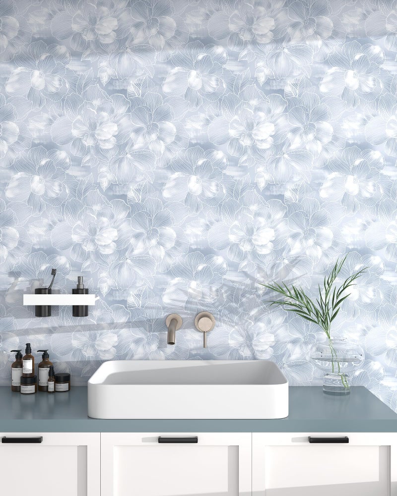 tiltil Peel and Stick Wallpaper Flower Blue and White Contact Paper Boho 17.7"x78.8" Self Adhesive Wallpaper Removable Modern Decorative Wall Paper for Bedroom Countertops Cabinet Decor Vinyl Roll - Image 2