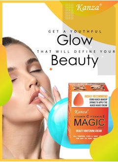 Kanza Magic Whitening Cream with Makeup Puff Sunblock Moisturizing Anti Aging Wrinkles Fine Lines Dark Spots Relieves Dark Knuckle Whitening Cream 30g  - Image 4