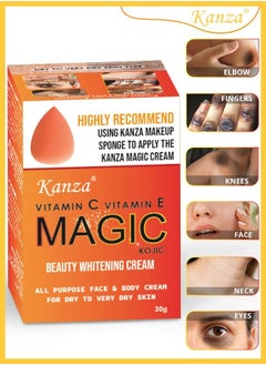 Kanza Magic Whitening Cream with Makeup Puff Sunblock Moisturizing Anti Aging Wrinkles Fine Lines Dark Spots Relieves Dark Knuckle Whitening Cream 30g  - Image 1