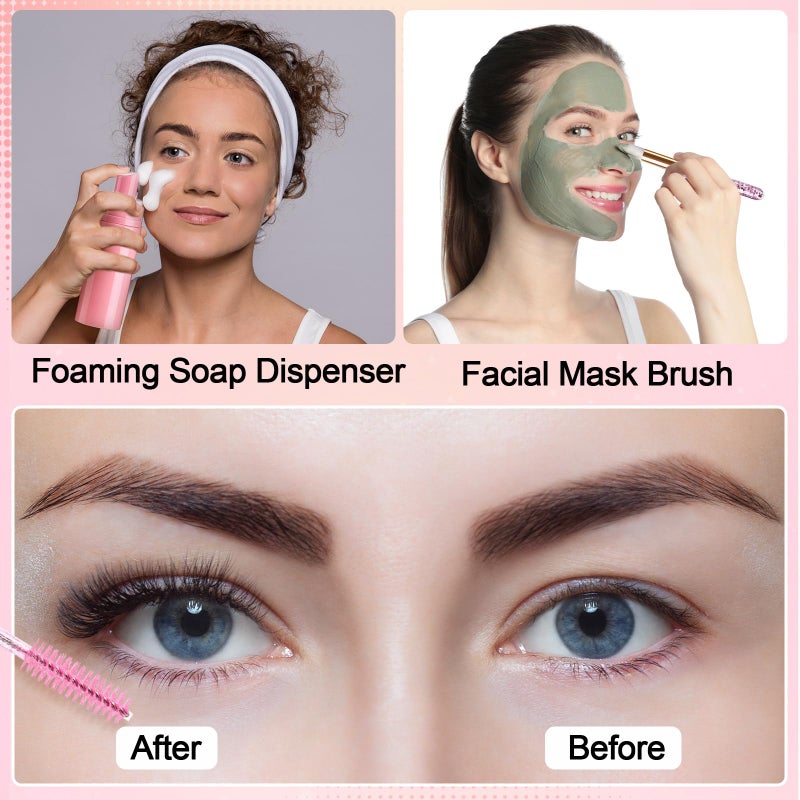 Zhehao 80 Pcs Lash Shampoo Bottle Brushes Kit 20 Foam Pump Dispensers 20 Lash Shampoo Brushes 20 Eyelash Aftercare Bag 20 Cleaning Pipes, Eyelash Extension Supplies(Pink) - Image 5