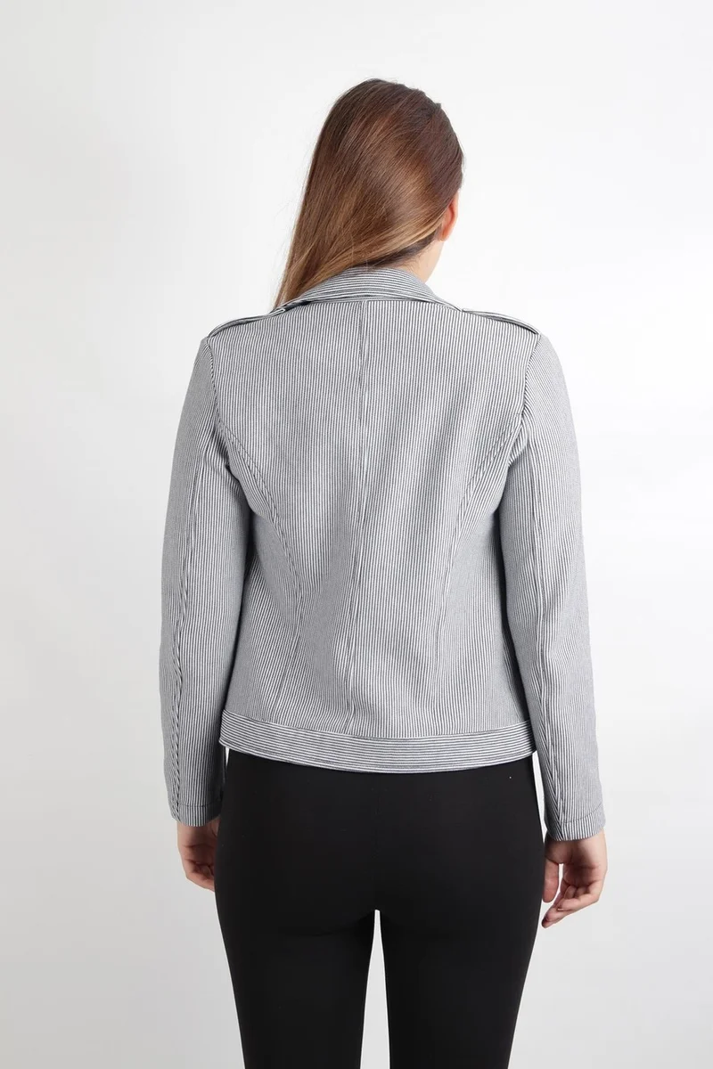 Alexander Gardi Women's Biker Jacket With Zipper Pockets White-Navy Blue (B20-163900)