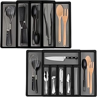 ELTOW Eltow Expandable In Drawer Cutlery Organizer & Utensil Tray Set - 2 Kitchen Storage Trays For Flatware, - Image 1