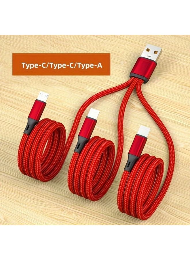 Red 6A Super Fast Charging USB C Cable Triple Head Type C Type A Nylon Braigned - Image 3