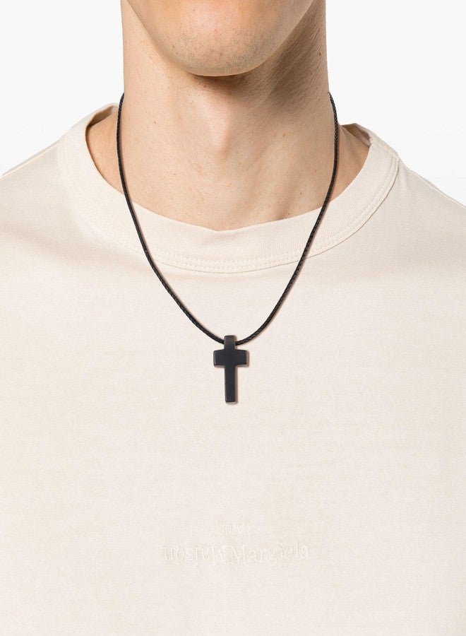 COAI Black Obsidian Necklace, Leather Cord Cross Necklace for Men Women 20" - Image 3