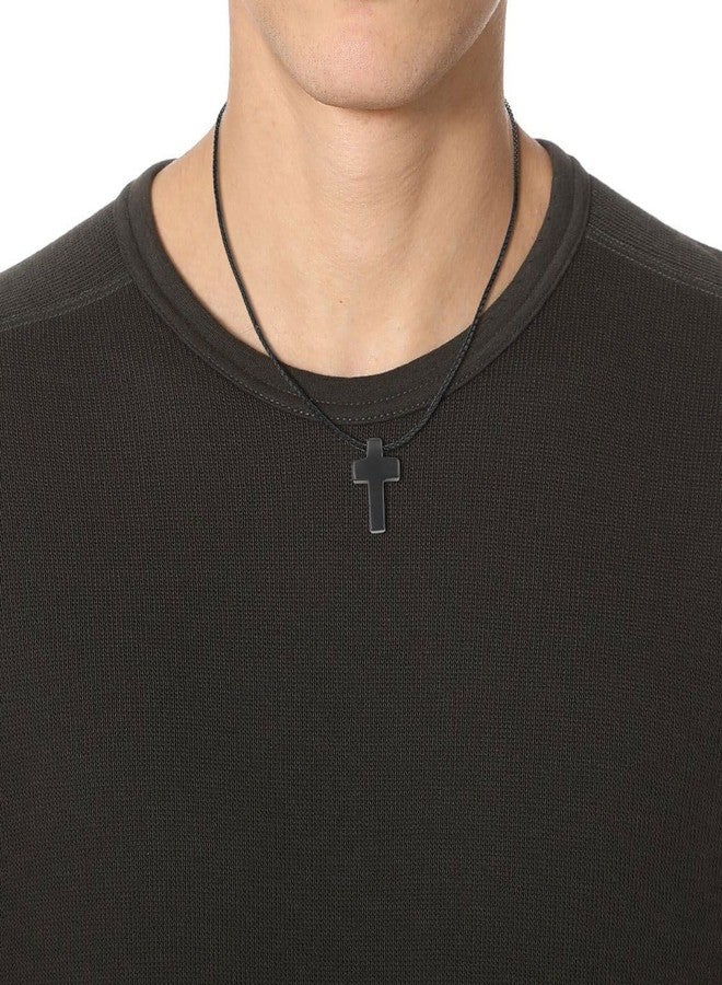 COAI Black Obsidian Necklace, Leather Cord Cross Necklace for Men Women 20" - Image 2