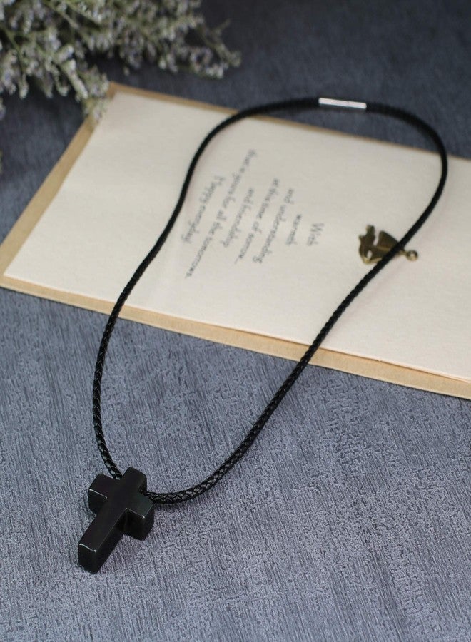 COAI Black Obsidian Necklace, Leather Cord Cross Necklace for Men Women 20" - Image 4