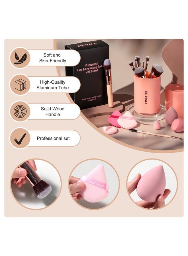 BS Mall Makeup Brushes Premium Synthetic Foundation Powder Concealers Eye Shadows Makeup 14 Pcs Brush Set, Pink Set, with Case - Image 2
