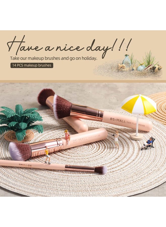 BS Mall Makeup Brushes Premium Synthetic Foundation Powder Concealers Eye Shadows Makeup 14 Pcs Brush Set, Pink Set, with Case - Image 3