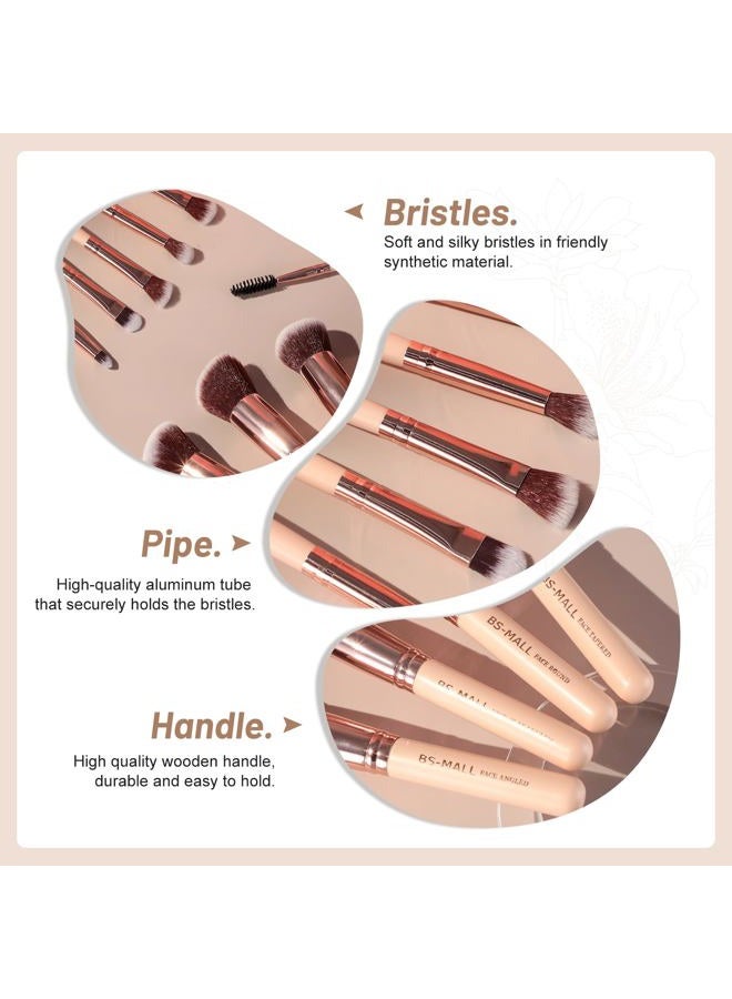 BS Mall Makeup Brushes Premium Synthetic Foundation Powder Concealers Eye Shadows Makeup 14 Pcs Brush Set, Pink Set, with Case - Image 4