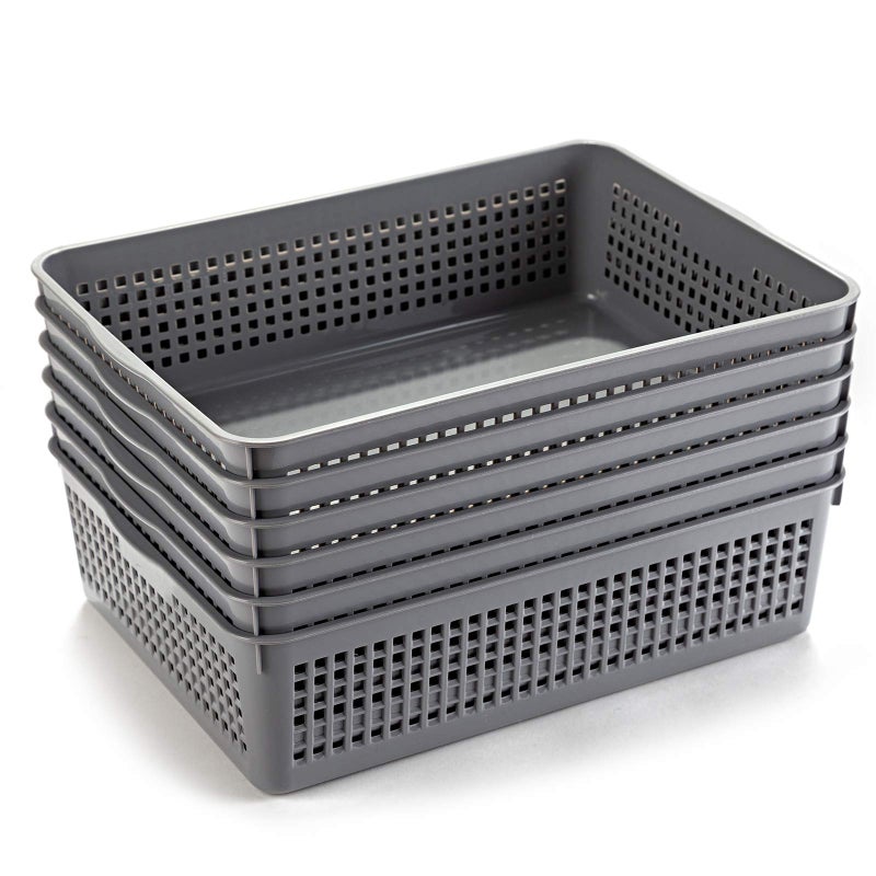 Aebeky A4 Size Plastic Paper Storage Trays,Desktop File Organizer Baskets,6-Packs (Grey) - Image 1