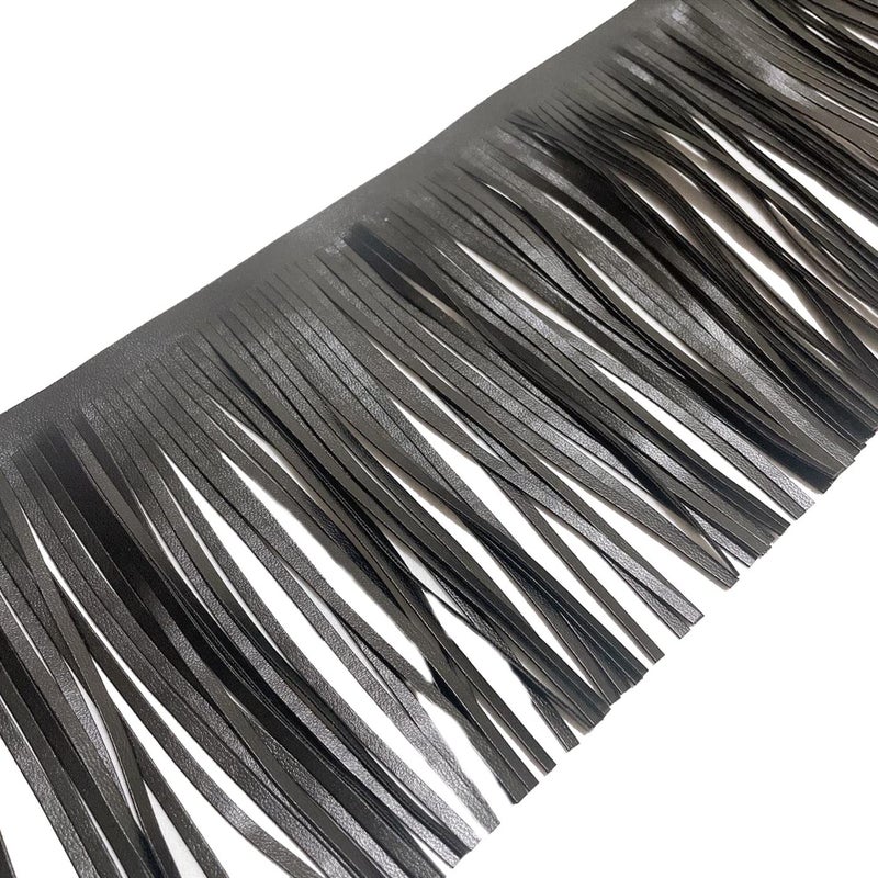 Lauthen.S 2 Yards PU Leather Fringe Trim 4 Inch Sewing Tassel Trim for DIY Craft Clothing Handbag Sewing Craft Embellishment Decoration Black 
