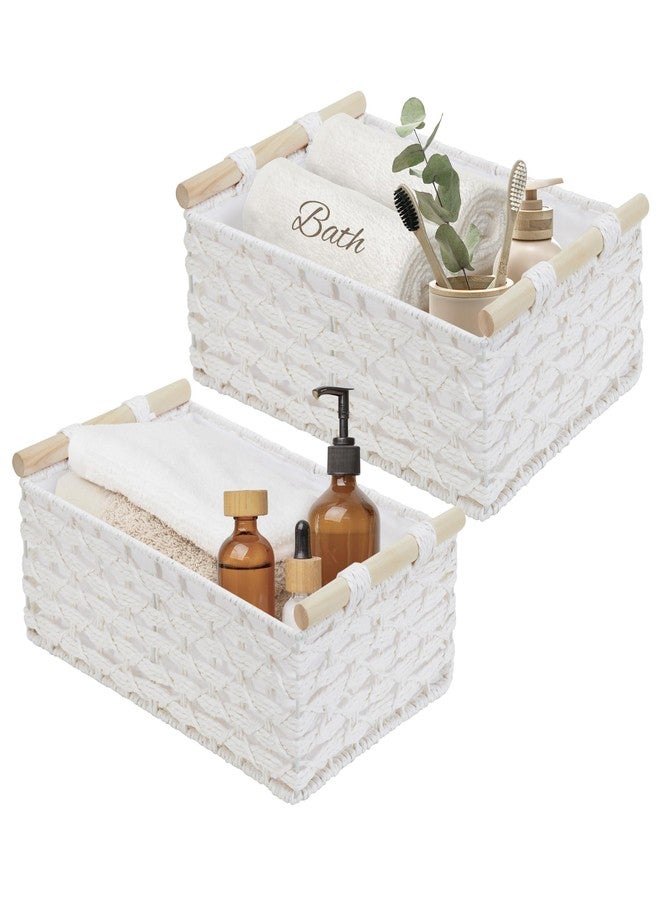 DECOMOMO White Wicker Baskets, Back of Toilet Basket, Bathroom Basket Organizer, Countertop, Home Decor (White, Set of 2) - Image 1