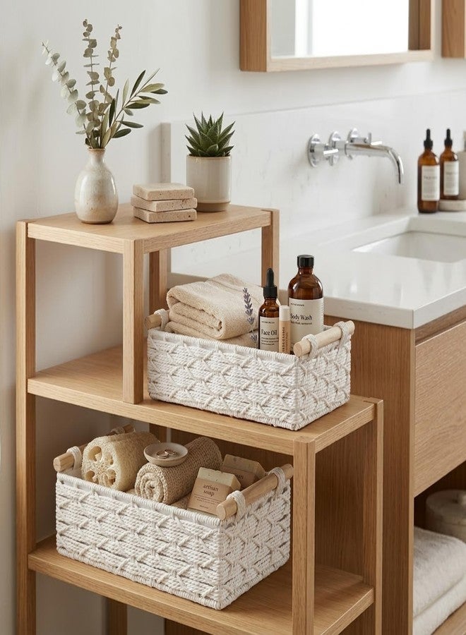 DECOMOMO White Wicker Baskets, Back of Toilet Basket, Bathroom Basket Organizer, Countertop, Home Decor (White, Set of 2) - Image 2