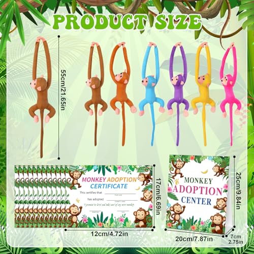 Gaiaring 25 Pcs Adopt A Hanging Monkey Pet Party Favors Monkey Stuffed Jungle Animal with Hook and Loop Hands Include 12 Large Plush Monkey 12 Adopt Cards 1 Adopt Sign for Adopt A Pet Party Monkey - Image 5