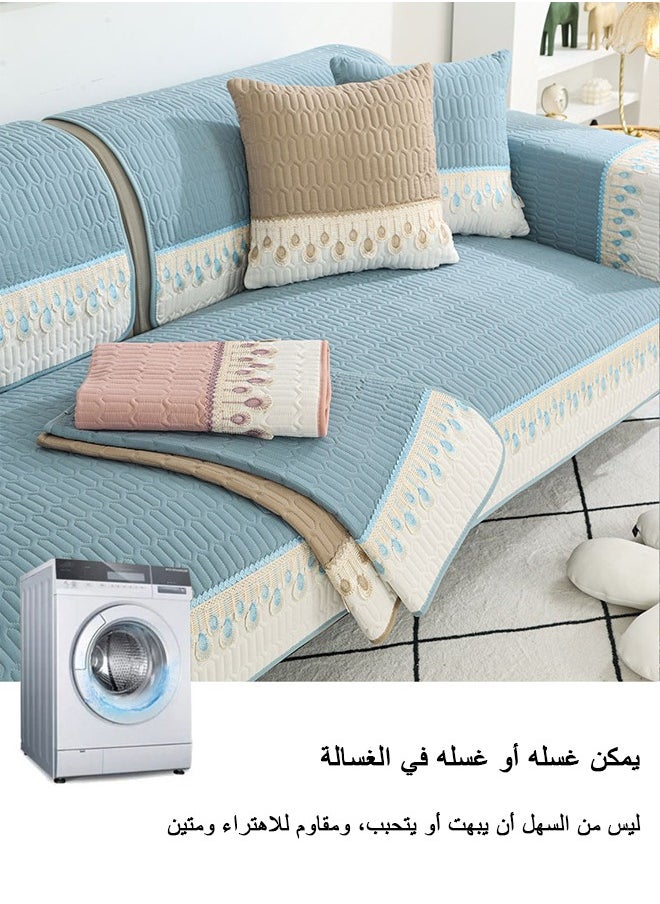 ماركة غير محددة - غطاء أريكة وسادة أريكة بلون سادة وسادة مقعد بسيطة وحديثة من القطيفة سميكة غير قابلة للانزلاق غطاء أريكة من الخشب الصلب منشفة وسادة أريكة قطيفة غطاء أريكة شامل غطاء منشفة سميكة غير قابلة للانزلاق بسيط - Image 1
