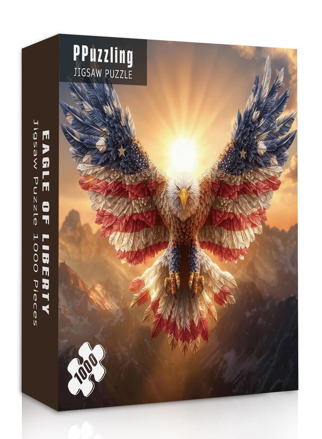 PPuzzling American Flag Eagle Puzzles for Adults 1000 Pieces, Nature Bird Bald Eagle Sunset Landscape Jigsaw Puzzle, Majestic Patriotic Freedom Wings Art Puzzle, Challenging United States Themed Puzzle - Image 2