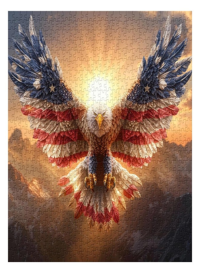 PPuzzling American Flag Eagle Puzzles for Adults 1000 Pieces, Nature Bird Bald Eagle Sunset Landscape Jigsaw Puzzle, Majestic Patriotic Freedom Wings Art Puzzle, Challenging United States Themed Puzzle - Image 1