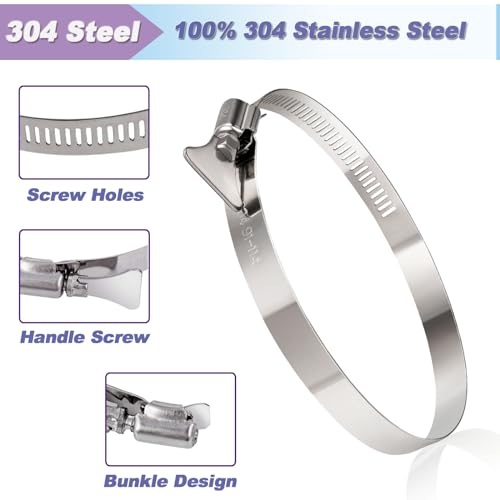 Suprom 2 Pcs 4 inch Hose Clamp, Adjustable 3 1/2"-4 1/2" Diameter 304 Stainless Steel Easy turn thumb Screw Worm Gear Hose Clamps For Securing Hose, Dryer, Automotive and Mechanical Applications - Image 4