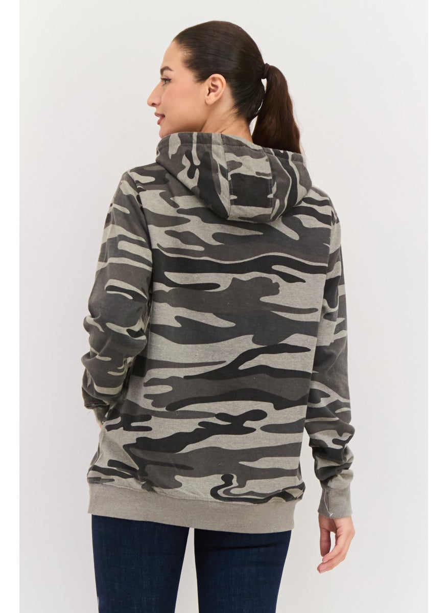 Burnside Women Hooded Camouflage Sweatshirts, Grey Combo  - Image 3