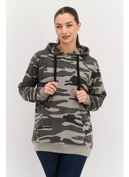 Burnside Women Hooded Camouflage Sweatshirts, Grey Combo  - Image 1