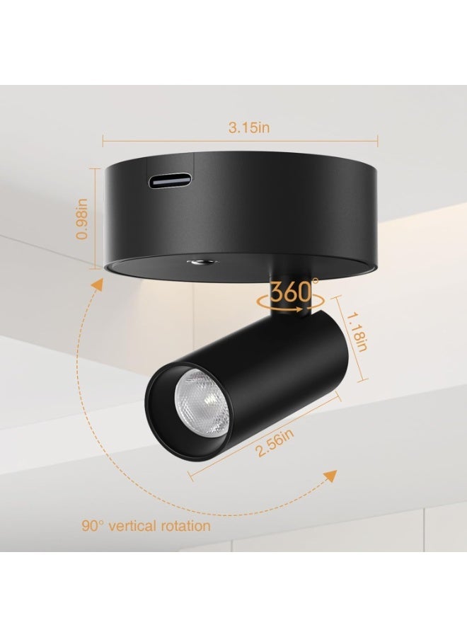 Wireless LED wall-mounted spotlight, battery operated, black magnetic wall lamp for bedside and bedroom, spotlight for artwork and living room, 350° rotation - Image 1