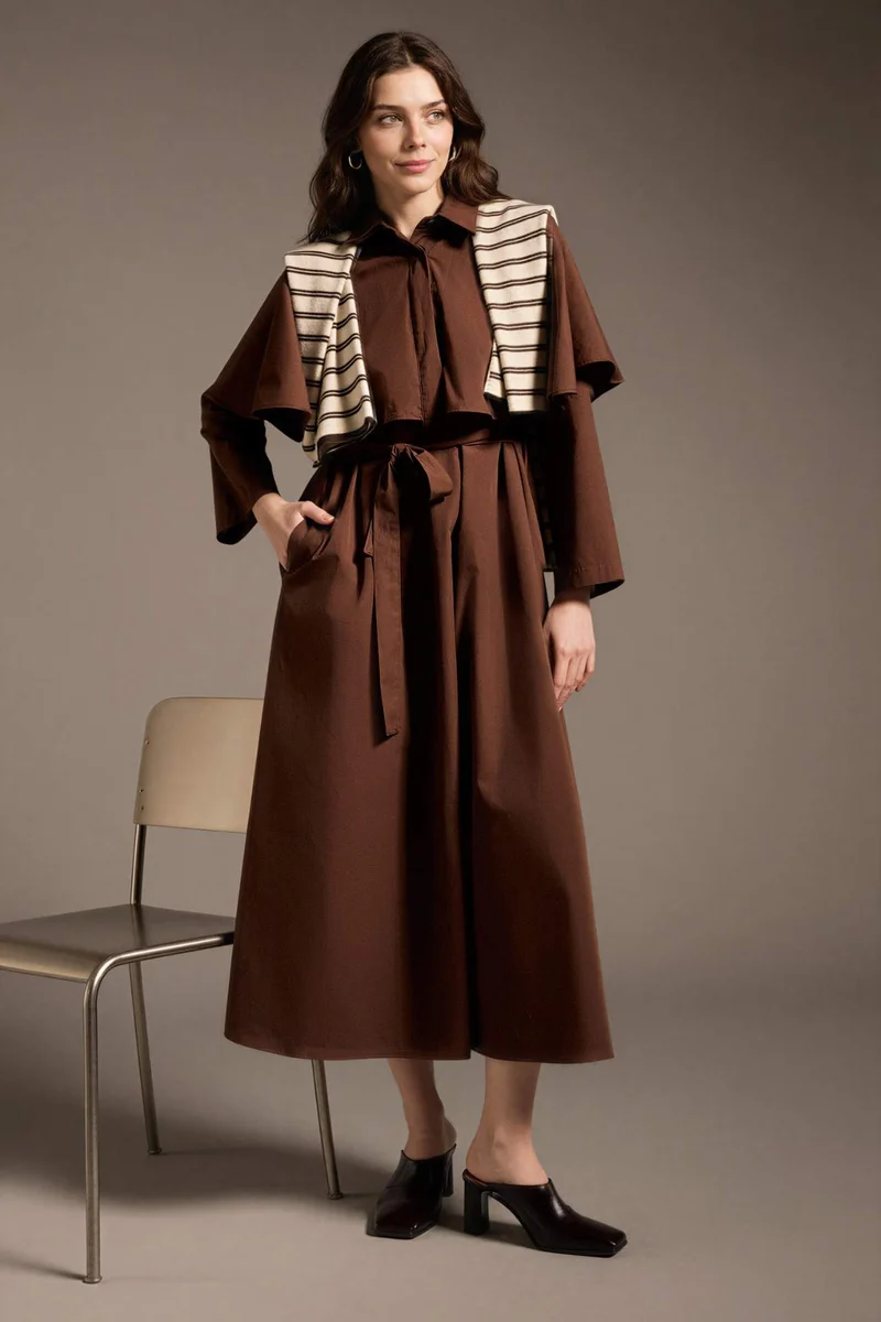 ديفاكتو Regular Fit Shirt Collar Poplin Dress