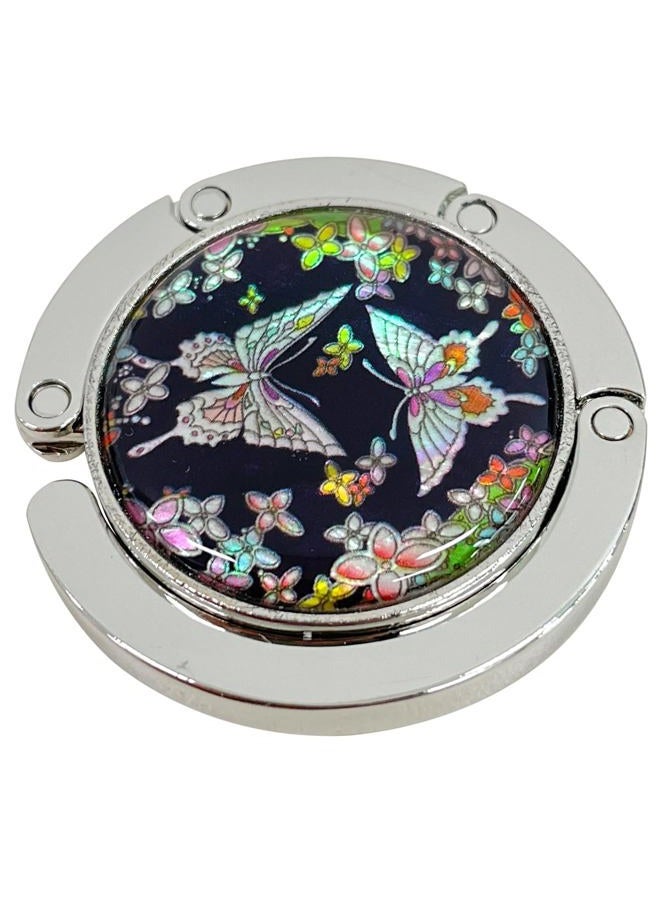 Store-Play Nacre Inlay Mother of Pearl Butterfly Flower Design Foldable Table Purse Caddy Portable Handbag Holder Bag Hanger Hook Table - Image 2