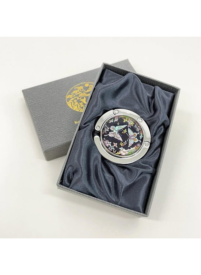 Store-Play Nacre Inlay Mother of Pearl Butterfly Flower Design Foldable Table Purse Caddy Portable Handbag Holder Bag Hanger Hook Table - Image 4