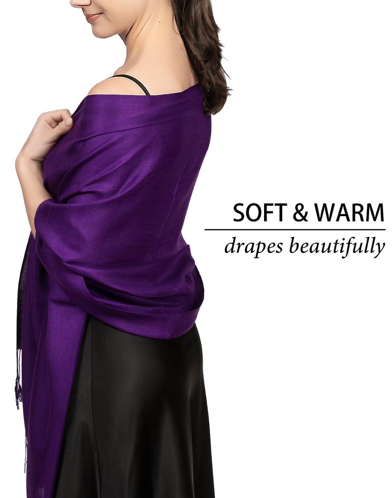 Achillea Soft Silky Pashmina Scarf for Women â€“ Shawl Wrap for Evening Dresses, Bridesmaids, Weddings & Everyday Wear (Purple/Eggplant) - Image 3