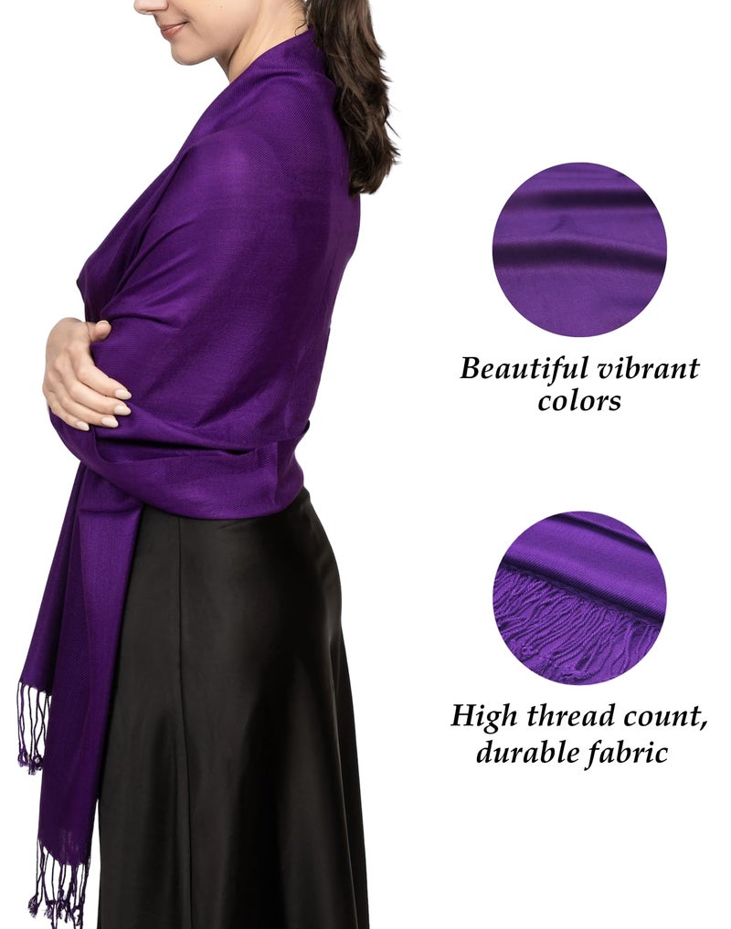 Achillea Soft Silky Pashmina Scarf for Women â€“ Shawl Wrap for Evening Dresses, Bridesmaids, Weddings & Everyday Wear (Purple/Eggplant) - Image 4