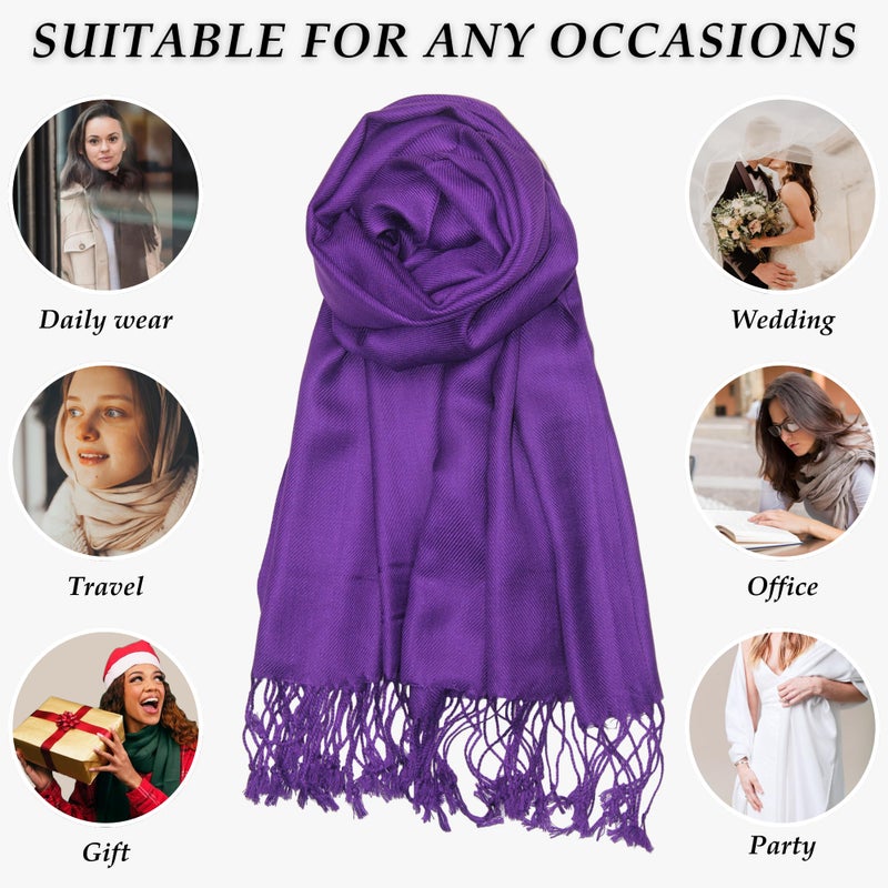 Achillea Soft Silky Pashmina Scarf for Women â€“ Shawl Wrap for Evening Dresses, Bridesmaids, Weddings & Everyday Wear (Purple/Eggplant) - Image 5