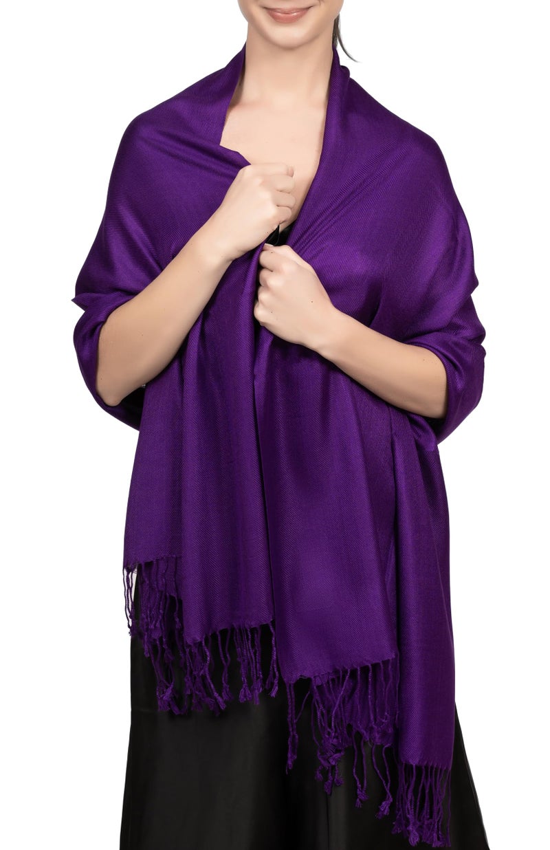 Achillea Soft Silky Pashmina Scarf for Women â€“ Shawl Wrap for Evening Dresses, Bridesmaids, Weddings & Everyday Wear (Purple/Eggplant) - Image 1