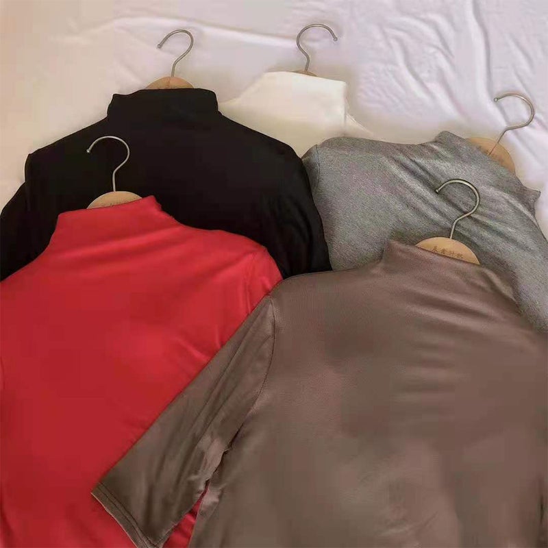2023 Model Cotton Colorful Shirt Mid-Sleeve Early Autumn Solid Color All-Match Half-High Collar Base Shirt Women'S T-Shirt - Image 5