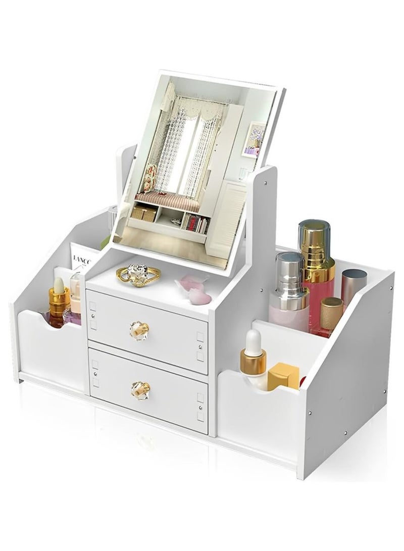 Festive Gallery Makeup Storage Box, White Square Mirror Desktop Cosmetic Organizer, Drawer Type Holding Box, Lipsticks Skincare Brushes Lotions Stationery Jewelry Container, 40 * 20 * 14cm - Image 1