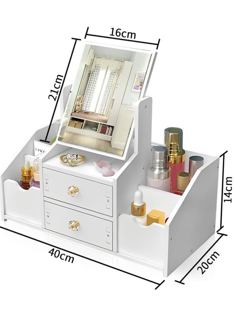 Festive Gallery Makeup Storage Box, White Square Mirror Desktop Cosmetic Organizer, Drawer Type Holding Box, Lipsticks Skincare Brushes Lotions Stationery Jewelry Container, 40 * 20 * 14cm - Image 2