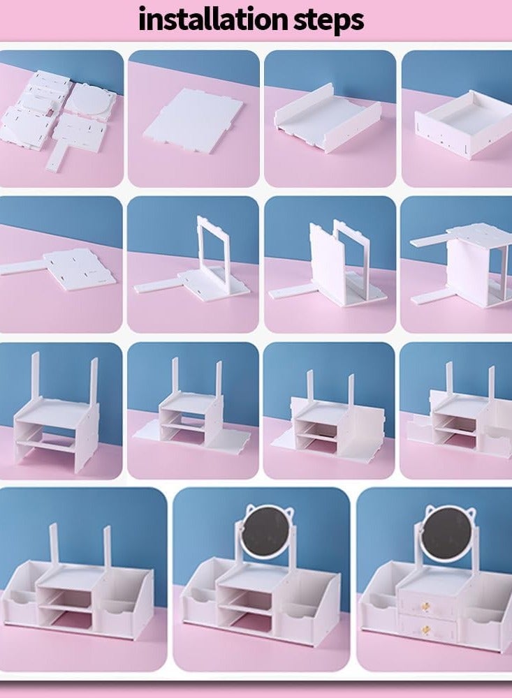 Festive Gallery Makeup Storage Box, White Square Mirror Desktop Cosmetic Organizer, Drawer Type Holding Box, Lipsticks Skincare Brushes Lotions Stationery Jewelry Container, 40 * 20 * 14cm - Image 4