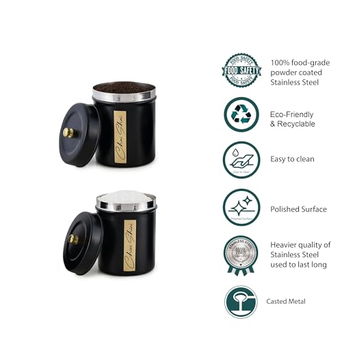Elan Stainless Steel Round Chai Shai/Chini Shini Canister 800ml each, Stainless Steel Square Container for Kitchen Rack, Food Storage Jar, Kitchen Grocery Organizer (Black) - Image 3