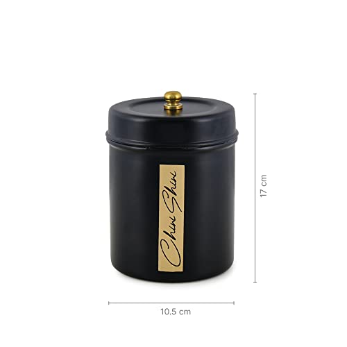 Elan Stainless Steel Round Chai Shai/Chini Shini Canister 800ml each, Stainless Steel Square Container for Kitchen Rack, Food Storage Jar, Kitchen Grocery Organizer (Black) - Image 2
