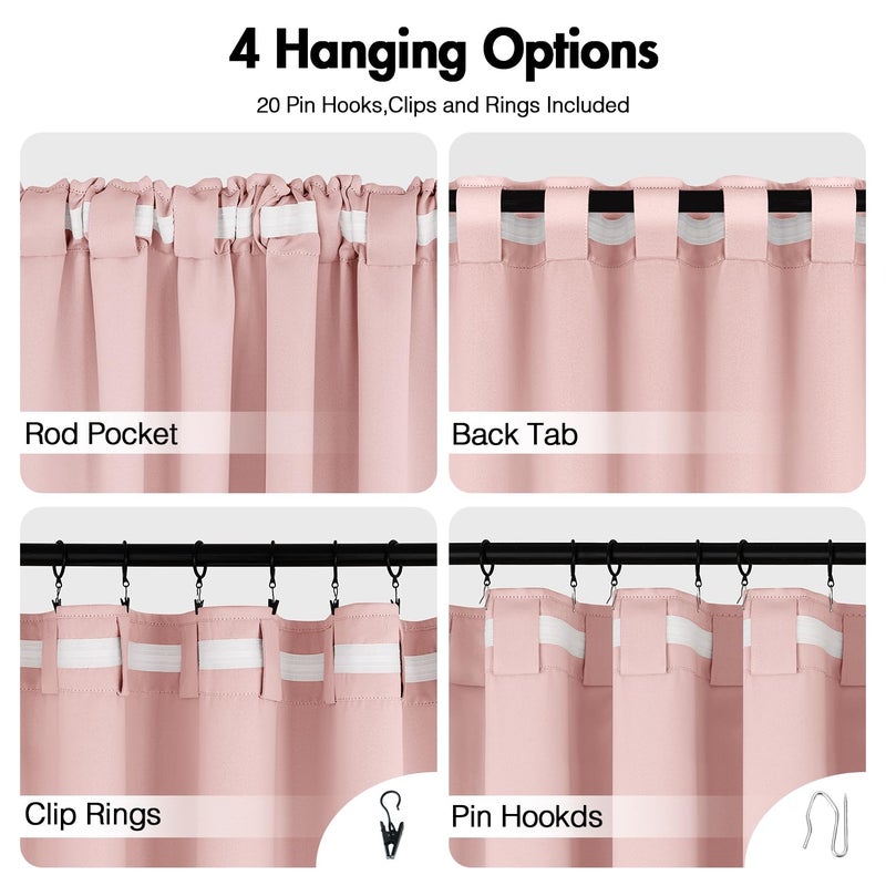 ANRODUO Light Pink Blackout Curtains Nursery Kids Bedroom 84 Inches Long 2 Panels, Baby Pink Room Darkening Light Blocking Rod Pocket and Back Tab Pleated Black Out Curtains with Hooks, Rings - Image 4